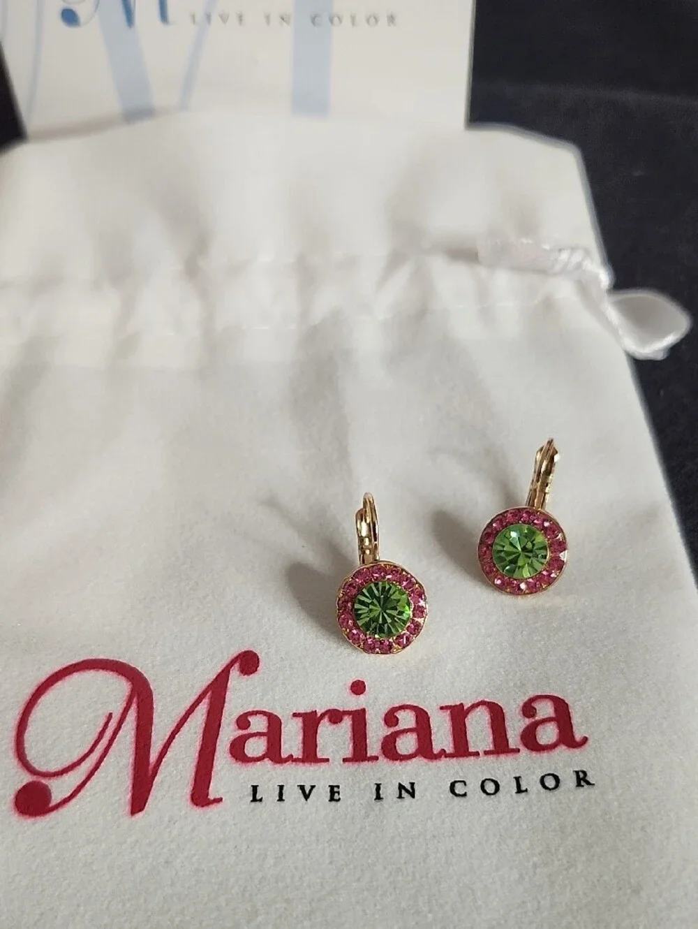 Mariana Coral Cove Gold-Tone Pink & Green Swarovski Crystal Lever-Back Earrings